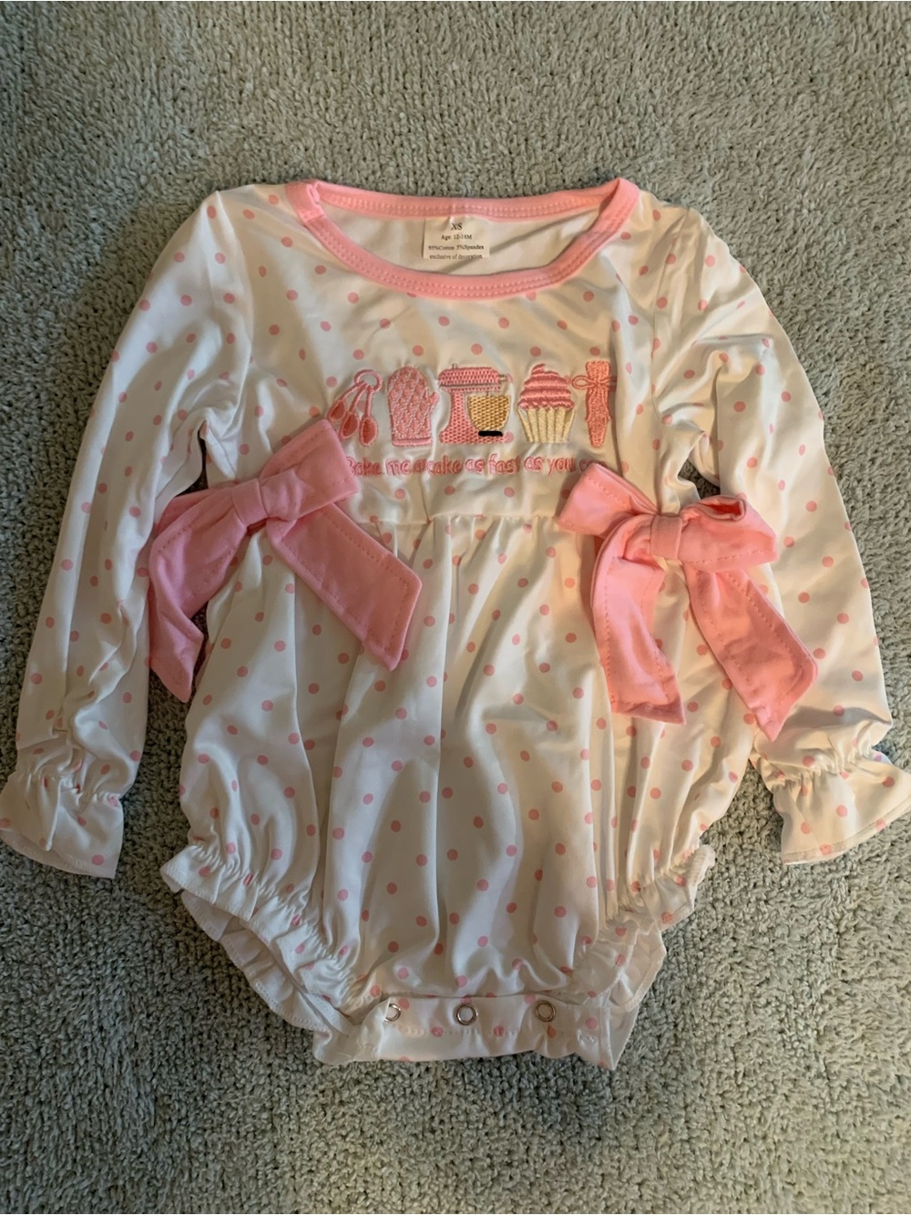 Pink Polka Dot Baby Bubble Romper with Bows